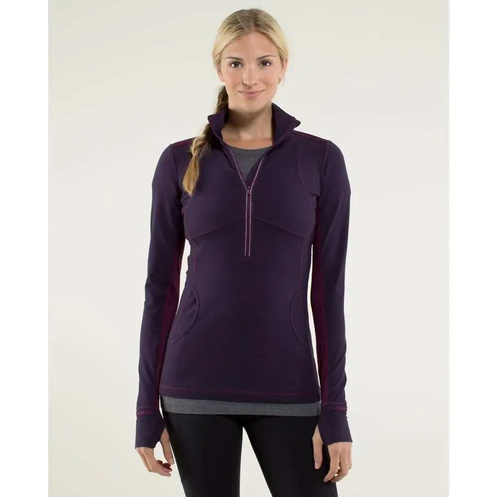 Lululemon Star Runner Pullover Hyper Stripe Plum/Plum Women 10 Half Zip Stretch
